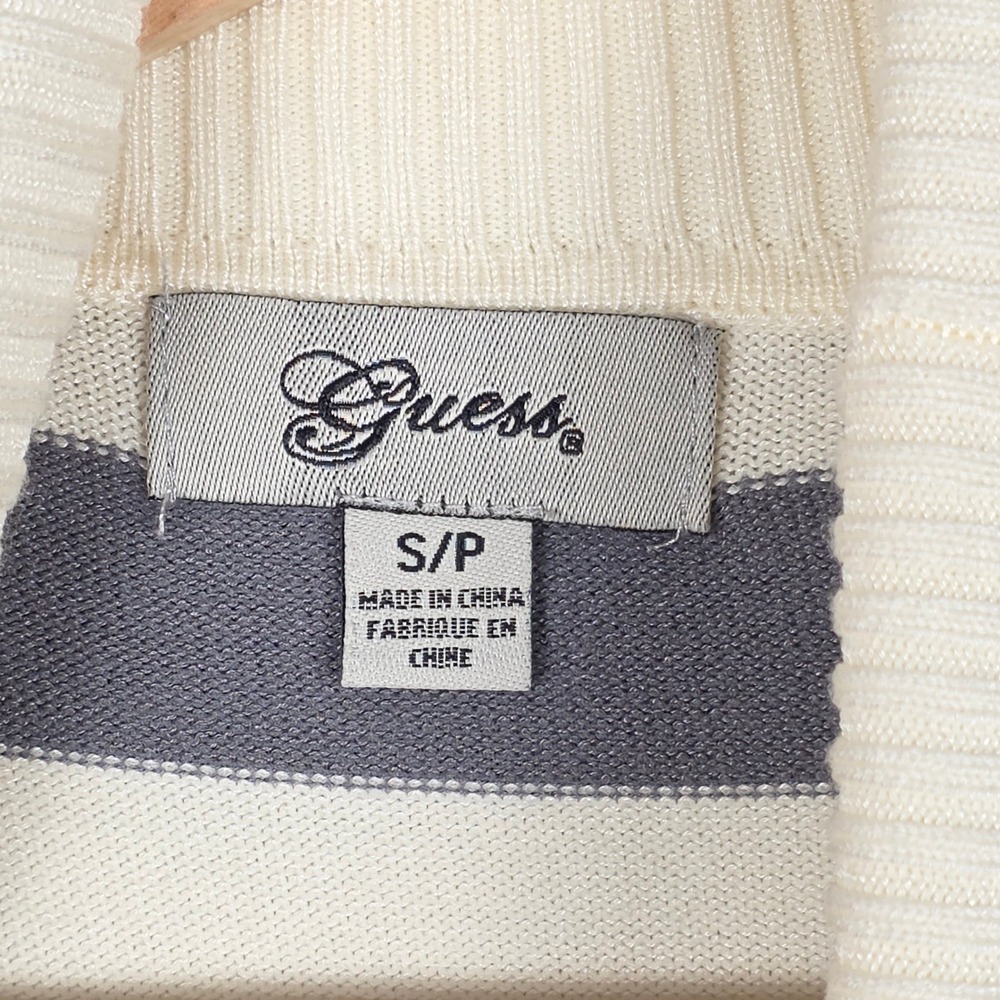 Guess Womens Striped Turtleneck Sweater Cream Gray Size S/P Long Sleeve Knit Top - Picture 4 of 16